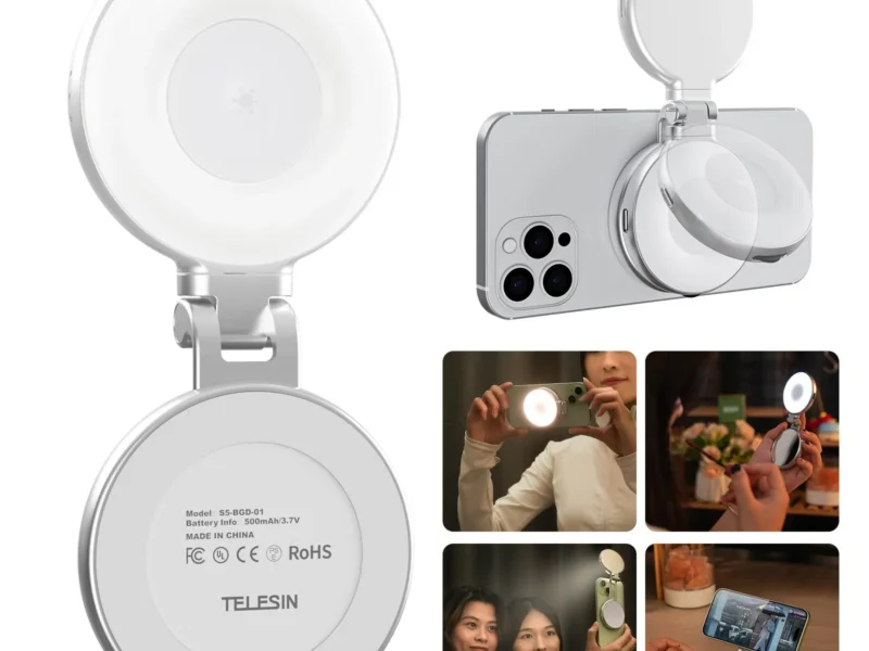 Main_01 TELESIN C03 3-in-1 Magnetic Selfie Ring Light with Makeup Mirror & Integrated Phone Stand - CRI 97+ Pocket Fill Light for iPhone MagSafe & Android vlogging
