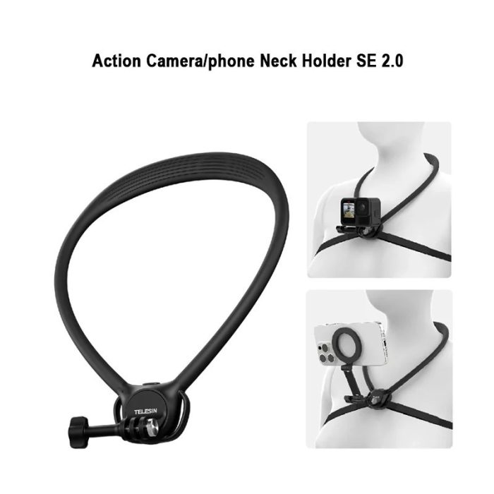 1 TELESIN Neck Holder Mount SE 2.0 - 2-in-1 POV Neck Strap with Air Cushion & Chest Stabilizer - Quick-Switch Horizontal/Vertical for GoPro, DJI & Smartphones