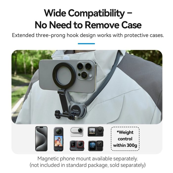 3 TELESIN Neck Holder Mount SE 2.0 - 2-in-1 POV Neck Strap with Air Cushion & Chest Stabilizer - Quick-Switch Horizontal/Vertical for GoPro, DJI & Smartphones