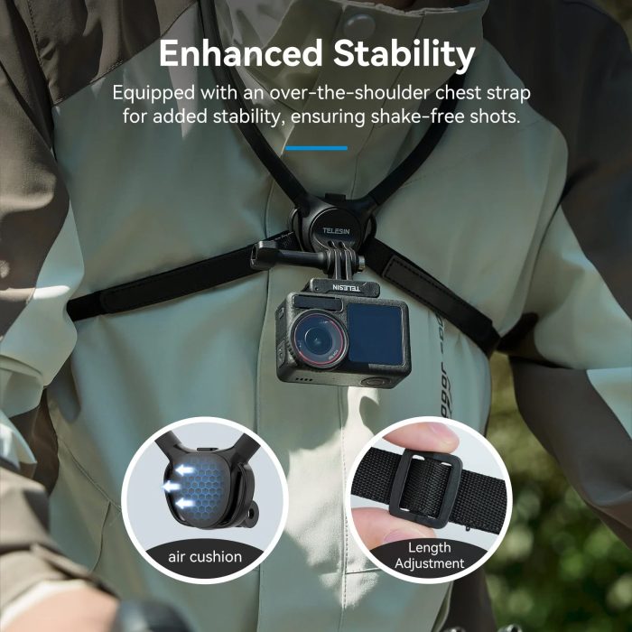 5 TELESIN Neck Holder Mount SE 2.0 - 2-in-1 POV Neck Strap with Air Cushion & Chest Stabilizer - Quick-Switch Horizontal/Vertical for GoPro, DJI & Smartphones