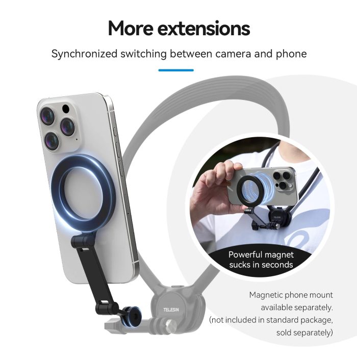 6 TELESIN Neck Holder Mount SE 2.0 - 2-in-1 POV Neck Strap with Air Cushion & Chest Stabilizer - Quick-Switch Horizontal/Vertical for GoPro, DJI & Smartphones