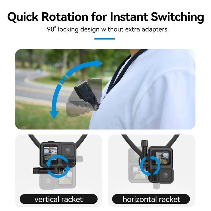 2 TELESIN Neck Holder Mount SE 2.0 - 2-in-1 POV Neck Strap with Air Cushion & Chest Stabilizer - Quick-Switch Horizontal/Vertical for GoPro, DJI & Smartphones