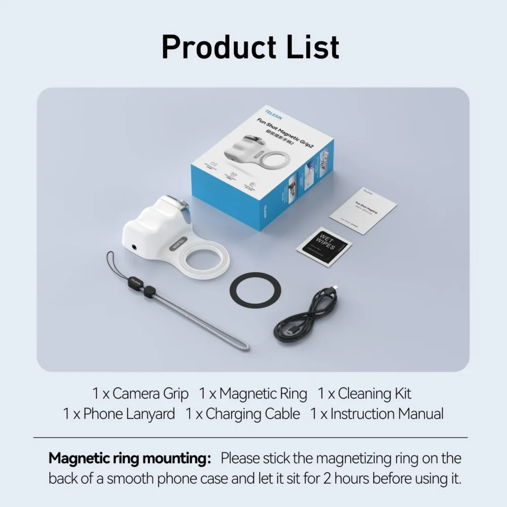 Main_09 TELESIN Fun Shot Magnetic Camera Grip 2 - Ergonomic Bluetooth Smartphone Shutter Handle with Detachable Remote & 1/4" Tripod Mount for iPhone & Android