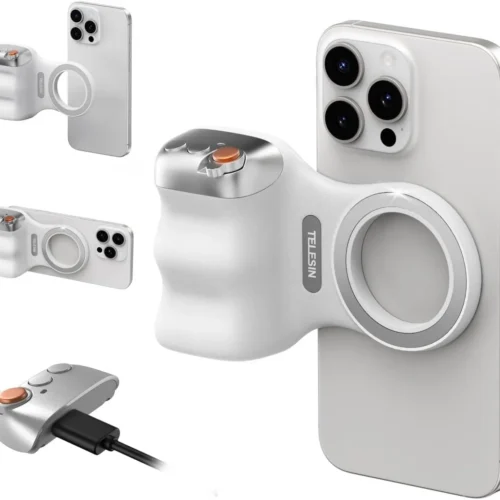 WMain_01 TELESIN Fun Shot Magnetic Camera Grip 2 - Ergonomic Bluetooth Smartphone Shutter Handle with Detachable Remote & 1/4" Tripod Mount for iPhone & Android