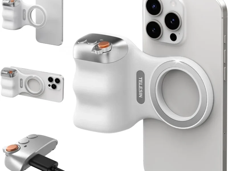 WMain_01 TELESIN Fun Shot Magnetic Camera Grip 2 - Ergonomic Bluetooth Smartphone Shutter Handle with Detachable Remote & 1/4" Tripod Mount for iPhone & Android