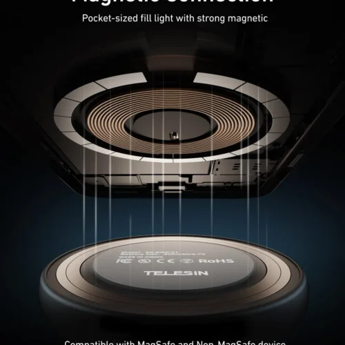 Main_05 TELESIN C03 3-in-1 Magnetic Selfie Ring Light with Makeup Mirror & Integrated Phone Stand - CRI 97+ Pocket Fill Light for iPhone MagSafe & Android vlogging