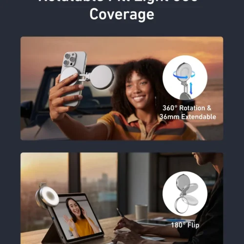 Main_03 TELESIN C03 3-in-1 Magnetic Selfie Ring Light with Makeup Mirror & Integrated Phone Stand - CRI 97+ Pocket Fill Light for iPhone MagSafe & Android vlogging