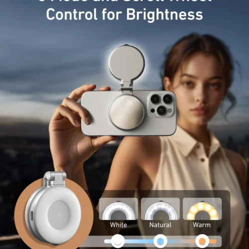 Main_02 TELESIN C03 3-in-1 Magnetic Selfie Ring Light with Makeup Mirror & Integrated Phone Stand - CRI 97+ Pocket Fill Light for iPhone MagSafe & Android vlogging