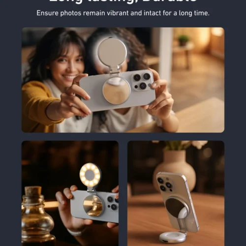 Main_07 TELESIN C03 3-in-1 Magnetic Selfie Ring Light with Makeup Mirror & Integrated Phone Stand - CRI 97+ Pocket Fill Light for iPhone MagSafe & Android vlogging