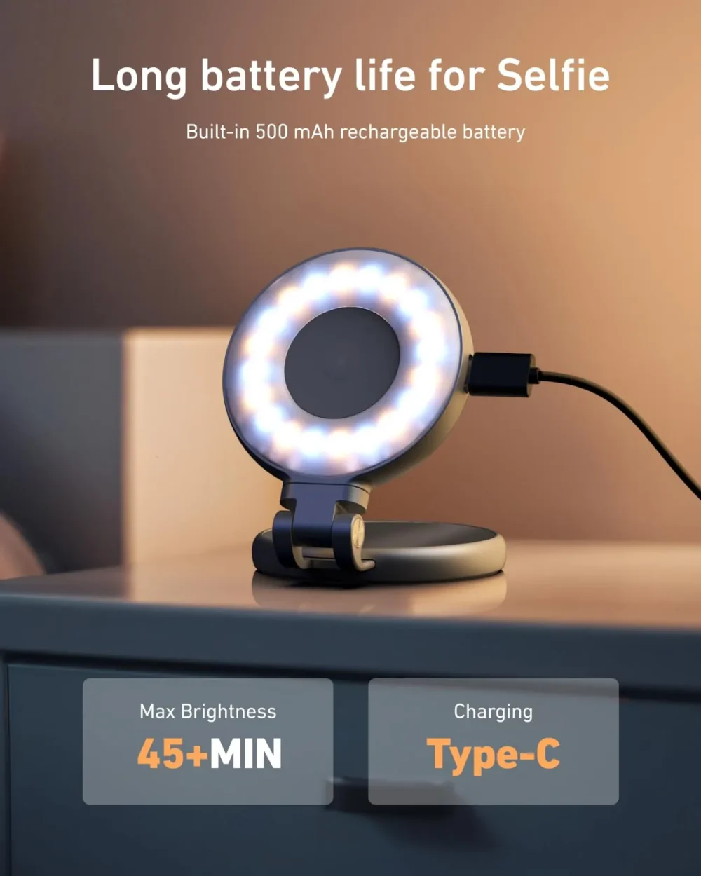 Main_06 TELESIN C03 3-in-1 Magnetic Selfie Ring Light with Makeup Mirror & Integrated Phone Stand - CRI 97+ Pocket Fill Light for iPhone MagSafe & Android vlogging