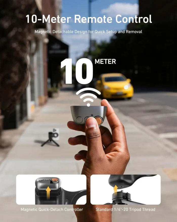 TELESIN Fun Shot Magnetic Camera Grip 2 - Ergonomic Bluetooth Smartphone Shutter Handle with Detachable Remote & 1/4" Tripod Mount for iPhone & Android - Image 5