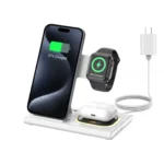 Aresh 3-in-1 Foldable Wireless Charging Station for Apple - Fast Charging Dock for iPhone 17/16/15, Apple Watch 11/Ultra 2 & AirPods Pro - Travel-Friendly with LED Nightlight