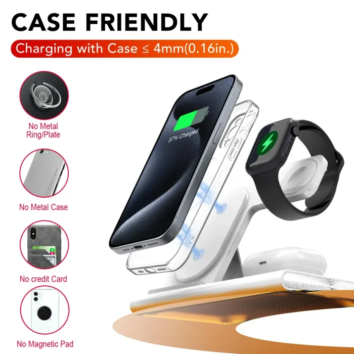 Aresh 3-in-1 Foldable Wireless Charging Station for Apple - Fast Charging Dock for iPhone 17/16/15, Apple Watch 11/Ultra 2 & AirPods Pro - Travel-Friendly with LED Nightlight - Image 6
