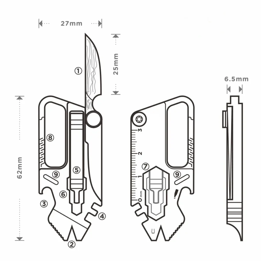EDC-260625-02 Titanium EDC Keychain 9 in 1 Multi-Tool