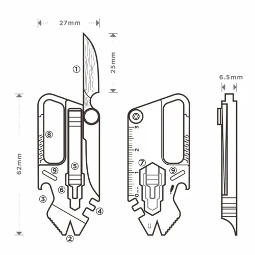EDC-260625-02 Titanium EDC Keychain 9 in 1 Multi-Tool